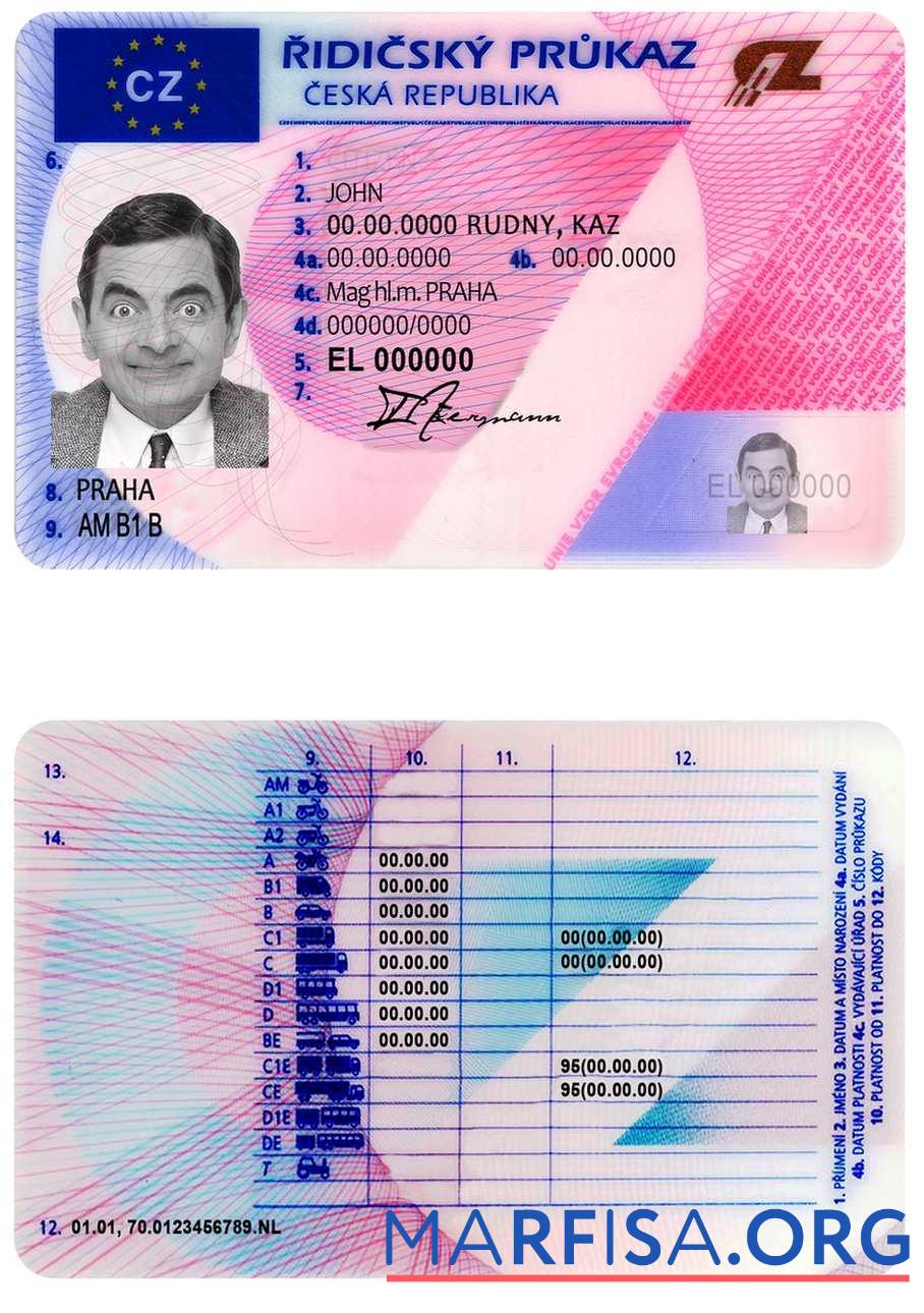Realistic Czech driving license sample